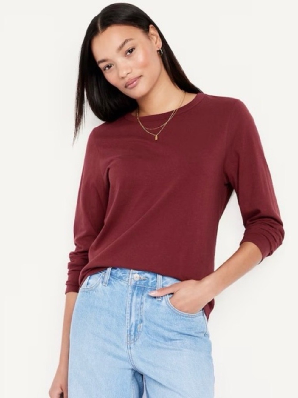 Old Navy Cotton Burgundy Long Sleeve Top‎ Size Small